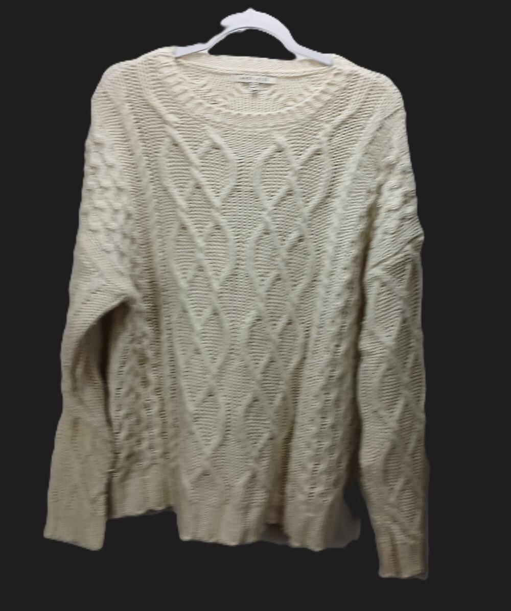 Chunky Cable Knit Pullover Sweater Cream/Y2K/Cozy/Preppy/Timeless/Wholesome/W XL